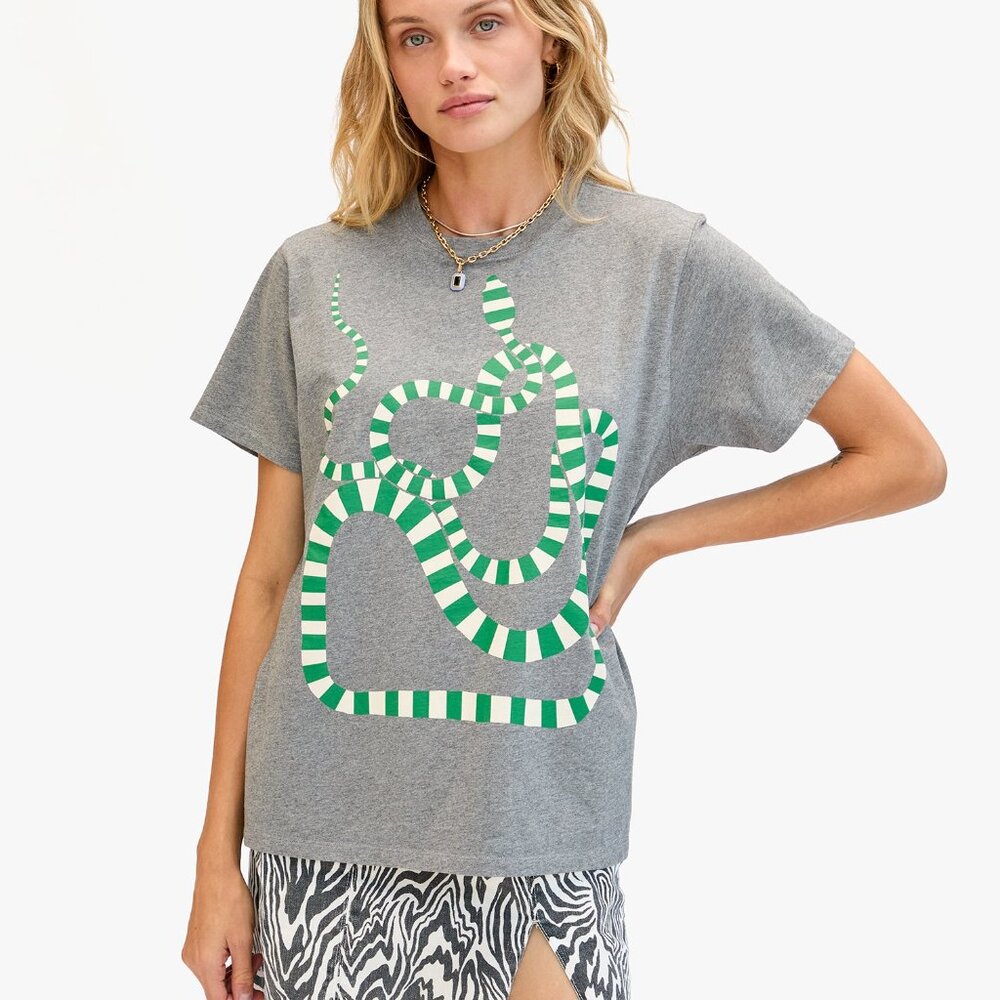 Clare V. Grey Melange w/ Green Apple/Cream Snake Original Tee Size M